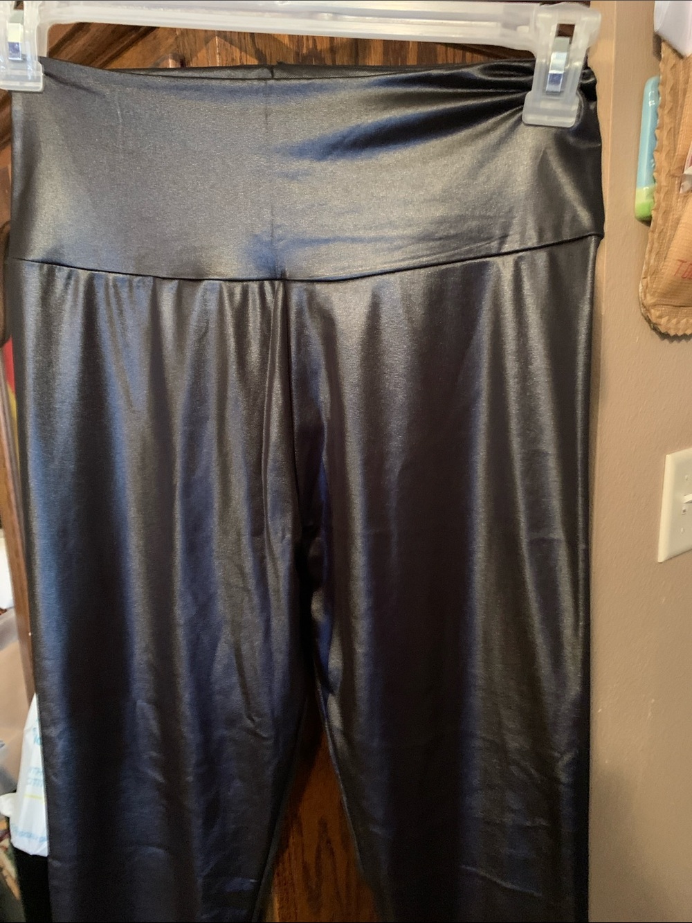 RIVA black faux leather high waisted smooth leggings (L)